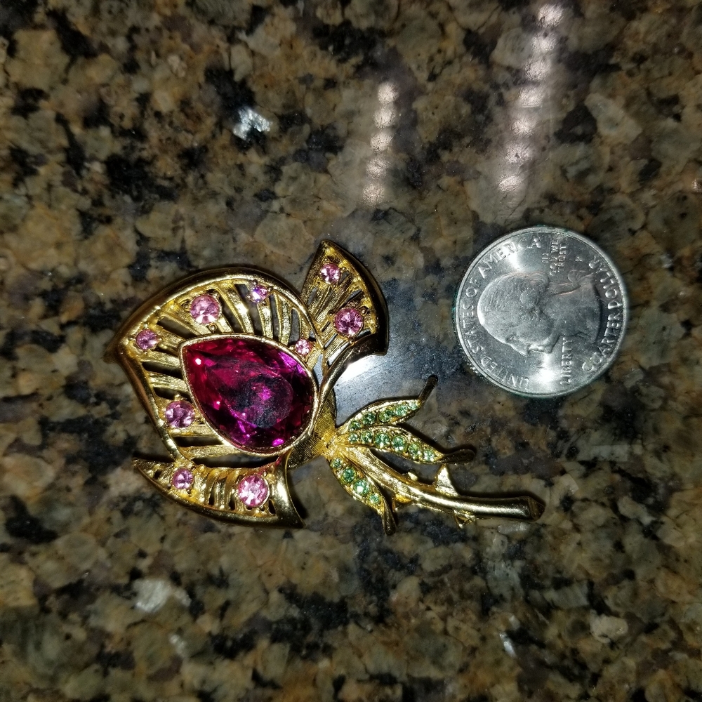 Vintage Graziano Rhinestone Floral Brooch